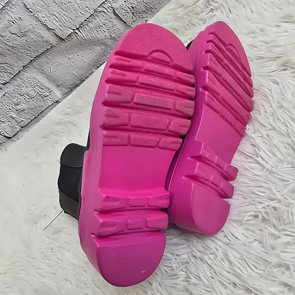 Shoedazzle Women's Black And Pink Weatherproof Platform Polly Boots
